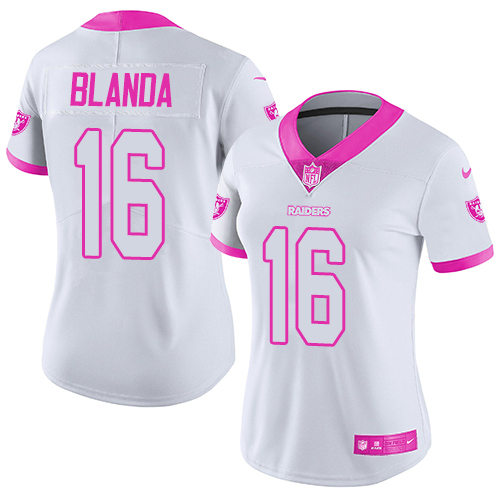 Women's Limited George Blanda Nike Jersey White/Pink - #16 Rush Fashion NFL Oakland Raiders